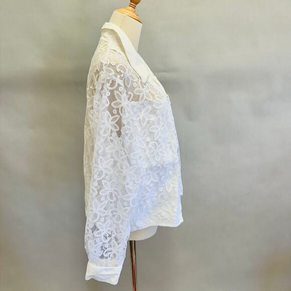 Vintage 90s Banjo poplin and lace western zip up shirt size 1X - Picture 9 of 15